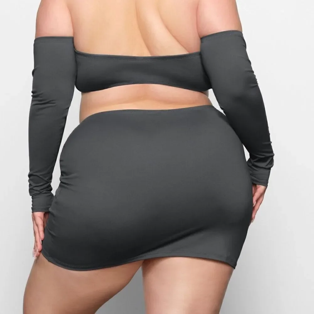 NWT SKIMS Swim Mini Sport Gun Metal Charcoal Black Skirt